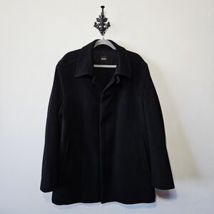 Hugo Boss Cashmere Wool Overcoat Size L Single Breasted Black Coriex Coat EUC